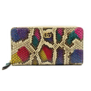 Gucci GG Marmont Round Long Wallet Python Beige Multicolor